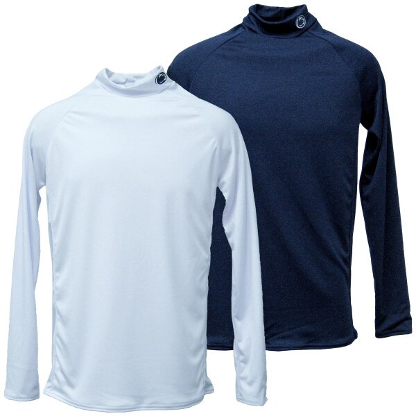 white and navy arctic microtech long sleeves with Penn State Athletic Logo on necks